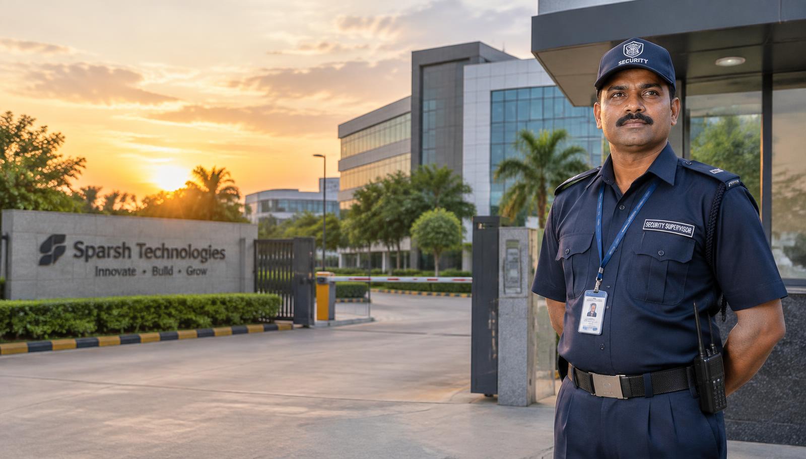 Security supervisor at a corporate campus entrance